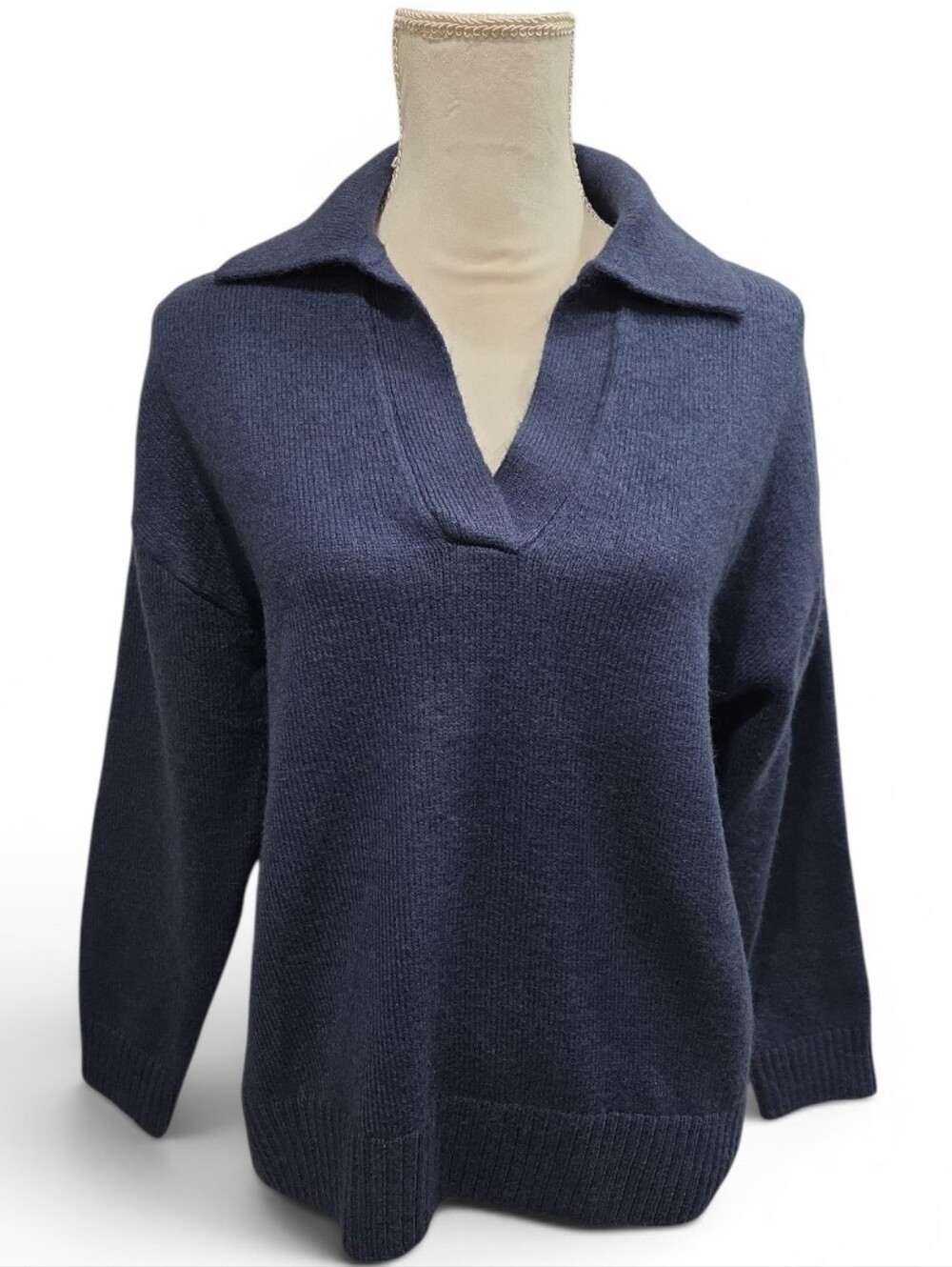 H&M Women's Navy Collared V-Neck Pullover Sweater Size Medium